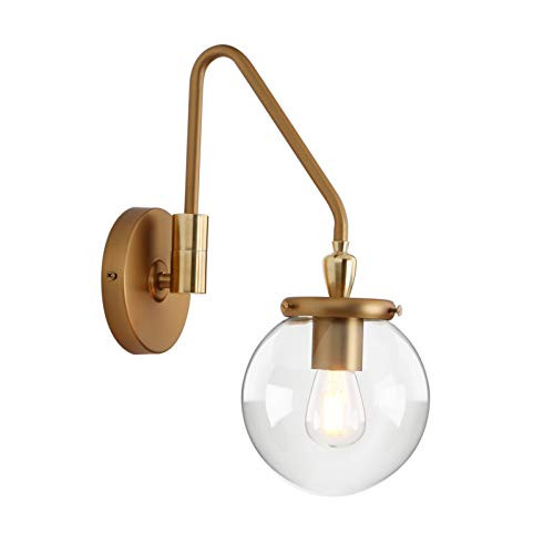 Pathson Industrial Glass Wall Sconce Lighting, Adjustable Swing Arm Wall Lamp for Bedside, Vintage Style Wall Light Fixtures for E26 Bulbs Brass Dark Finish (Antique) Pathson Industrial Glass Wall Sconce Lighting, Adjustable Swing Arm Wall Lamp for Bedside, Vintage Style Wall Light Fixtures for E26 Bulbs Brass Dark Finish (Antique)