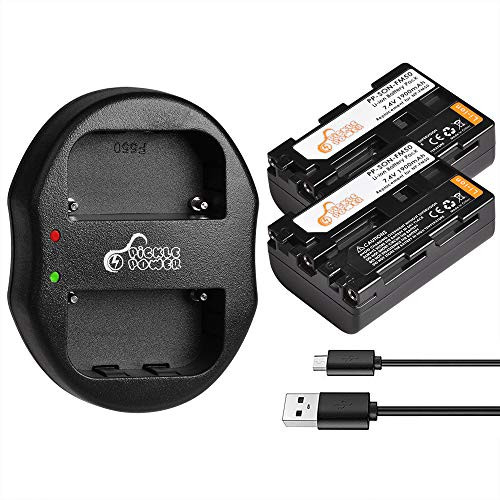 Pickle Power 2 Pcs NP-FM50 NP-FM30 NP-FM51 NP-QM50 NP-QM51 NP-FM55H Replacement Batteries and Dual Slots USB Charger for Sony M Type NP-FM50 Equivalent Camcorder/Camera. (1900mAh, 7.4V)