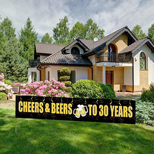 Cheers and Beers to 30 Years Banner, Black Gold 30 Anniversary Party Sign, 30th Happy Birthday Banner(9.8x1.6feet) Cheers and Beers to 30 Years Banner, Black Gold 30 Anniversary Party Sign, 30th Happy Birthday Banner(9.8x1.6feet)