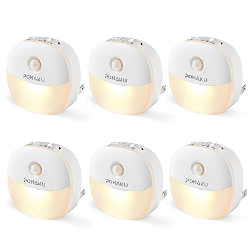 POHAKU Plug-in LED Motion Sensor Night Light, Mini Warm White LED Nightlight with Dusk to Dawn Sensor, Motion Sensor, Adjustable Brightness for Bedroom, Bathroom, Kitchen, Hallway, Stairs (6 Pack)