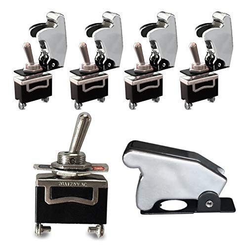 MGI SpeedWare 20A SPST Toggle Switch ON/Off 5-Pack with Aircraft Safety Cover (Chrome)