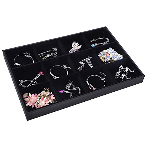 AUTOARK Velvet Stackable 12 Grid Jewelry Tray Showcase Display Organizer,Black,AJ-031
