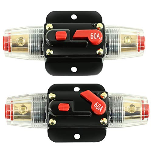 Inline Circuit Breaker Reset Fuse 60A, PowMr Audio Reset Fuse Holder 60 amp 12V/24V DC with Manual Reset for DC Car Audio, Stereo Switch and Solar Inverter System(2 Pack)