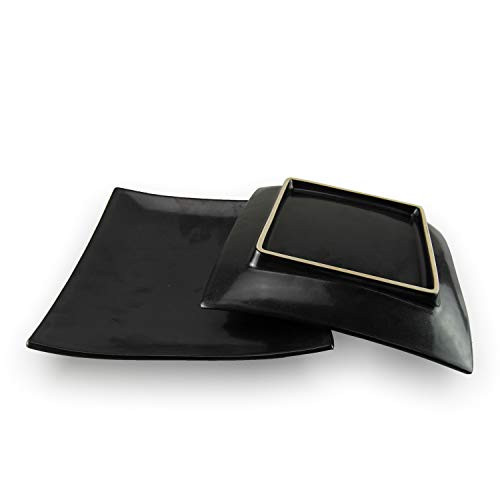 roro Ceramic Stoneware Metallic Japanese Style Square Black Dinner Plate, 10 Inch x 2