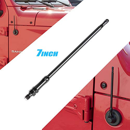 Antenna Compatible with Jeep Wrangler JK JKU JL Rubicon Sahara (2007-2019) 7/13 inches Aluminum Antenna Replacement | Designed Optimized FM/AM Reception (Black, 7 inch)