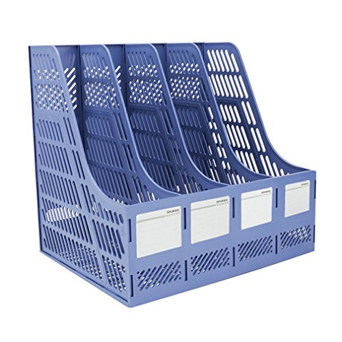 Sayeec Sturdy Desktop Quadruplicate Magazine Plastic Holders Frames File Dividers Document Cabinet Rack Display and Storage Organiser Box Blue