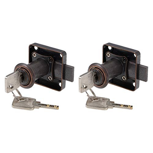 uxcell Drawer Cabinet Lock 18mm Diameter 32mm Length Cylinder Keyed Different, Zinc Alloy Bronze 2pcs