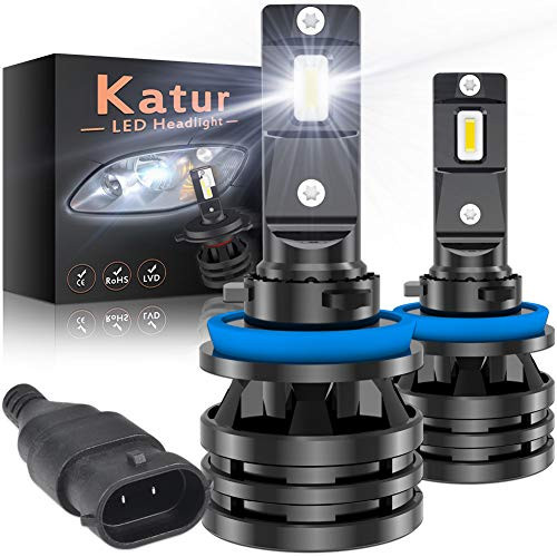 KaTur H8 H9 H11 Led Headlight Bulbs Mini Design Upgraded CREE Chips Extremely Bright 12000 Lumens Waterproof All-in-One LED Headlight Conversion Kit 55W 6500K Xenon White-2 Years Waranty