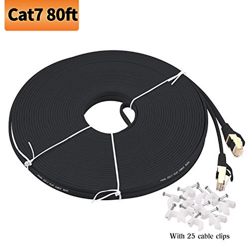 Viodo Cat 7 Ethernet Cable,Flat Internet LAN Cable Cords, Cat7 Shielded (STP) Computer Internet Cable with Clips, Rj45 High Speed Network Cable Faster Than Cat6/Cat5e/Cat5