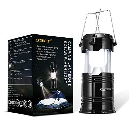 Lantern Flashlights, Camping COB Lantern, SXGINBT Solar Lantern Emergency, USB Rechargeable Flashlight Lighting for Hurricane/Earthquake/Power Outage