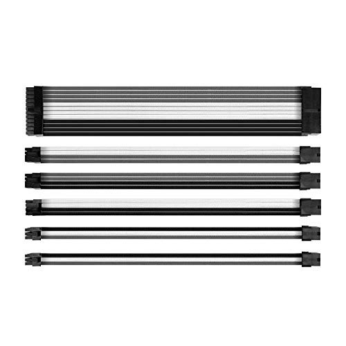 EZDIY-FAB Sleeved Cable - Cable Extension for Power Supply with Extra-Sleeved 24-PIN 8-PIN 6-PIN 4+4-PIN with Combs- Black White and Grey