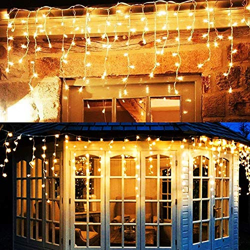 Twinkle Star 360 LED Icicle Christmas Lights Outdoor Dripping Icicle Lights, 29.5ft 8 Modes Curtain Fairy Lights with 60 Drops, Indoor Xmas Holiday Wedding Party Decorations, Warm White Twinkle Star 360 LED Icicle Christmas Lights Outdoor Dripping Icicle Lights, 29.5ft 8 Modes Curtain Fairy Lights with 60 Drops, Indoor Xmas Holiday Wedding Party Decorations, Warm White