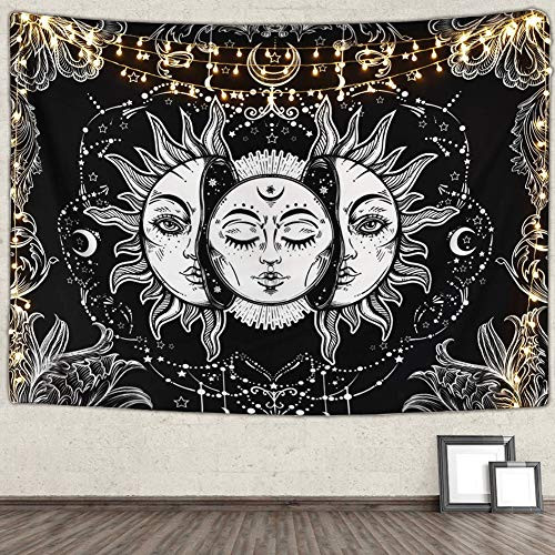 Ucio Wall Tapestry for Bedroom, Sun and Moon Tapestry Burning Sun with Star Tapestry, Wall Hanging Psychedelic Black and White Mystic Tapestry, 51.2X 59.1Inch Ucio Wall Tapestry for Bedroom, Sun and Moon Tapestry Burning Sun with Star Tapestry, Wall Hanging Psychedelic Black and White Mystic Tapestry, 51.2X 59.1Inch