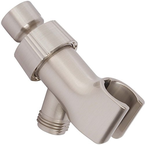 Shower Arm Bracket - Adjustable Handheld Shower Arm Mount & Holder With Brass Connector - Indoor And Outdoor Modern Bath Spa Fixture - Aqua Elegante - Brushed Nickel
