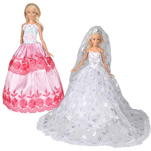 Tanosy 2 PCS Dresses Doll Gown Bride Dress White Wedding Dress with Crown Veil and Princess Evening Party Wears Gown Dress for 11.5" Girl Doll Xmas Gift (2 PCS Dresses) Tanosy 2 PCS Dresses Doll Gown Bride Dress White Wedding Dress with Crown Veil and Princess Evening Party Wears Gown Dress for 11.5" Girl Doll Xmas Gift (2 PCS Dresses)