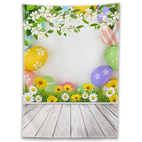 Allenjoy 6x8ft Easter Floral Photography Backdrop Spring Flowers Grass Colorful Eggs White Wooden Floor Background Birthday Baby Shower Party Decor Supplies Kids Portrait Photo Booth Studio Prop