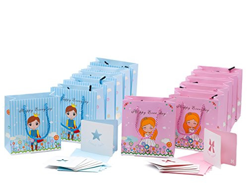 12 Pc Sweet Prince and Princess Gift Bags Party Favor Bags Goodie Bags, Plus 12 Pc Greeting Cards