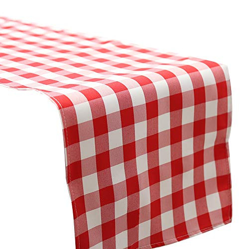 TRLYC 14 x 72 -Inch 100% Polyester Table Runner,Red& White Check Table Runner for Christmas Holiday Party Decor
