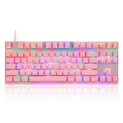 MOTOSPEED Professional Gaming Mechanical Keyboard RGB Rainbow Backlit 87 Keys Illuminated Computer USB Gaming Keyboard for Mac & PC Pink