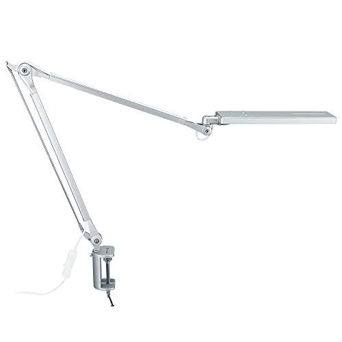 Phive Architect Lamp/LED Task Lamp with Clamp, Metal Swing Arm Desk Lamp (Eye-Care Technology, Dimmable, 6-Level Dimmer / 4 Lighting Modes with Touch Control, Memory Function, Office Light) Silver