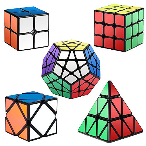 Roxenda Speed Cubes, [5 Pack] Speed Cube Set - 2x2x2 3x3x3 Megaminx Skew Pyramid Cube Smooth Magic Cubes Collection Puzzle Boxes Toy