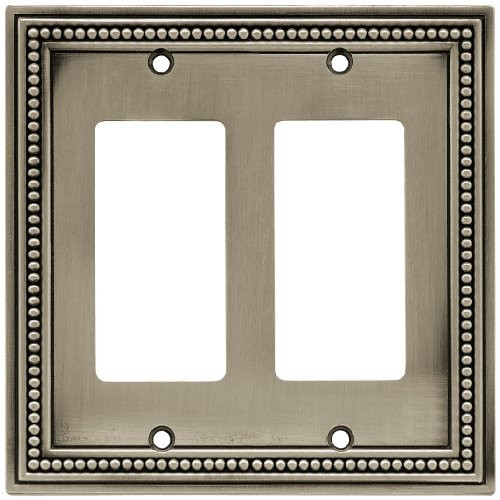 Brainerd 64770 Beaded Double Decorator Wall Plate/Switch Plate/Cover, Brushed Satin Pewter