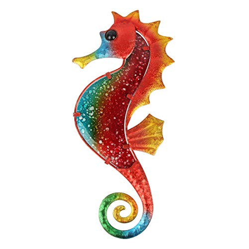HONGLAND Metal Seahorse Wall Decor Outdoor Art Sculpture Indoor Hanging Glass Decorations for Home Living Room Bedroom HONGLAND Metal Seahorse Wall Decor Outdoor Art Sculpture Indoor Hanging Glass Decorations for Home Living Room Bedroom