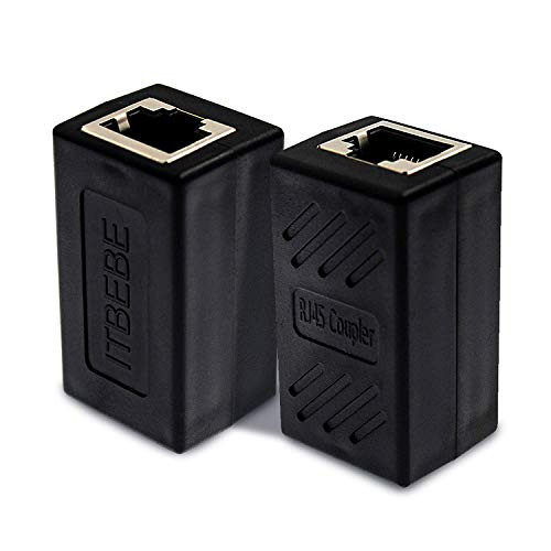 ITBEBE 2 Pieces Black RJ45 in-Line Coupler Connector Cat7 Cat6 Cat5E Ethernet Network Cable Extender Adapter (2-Pieces, Black)