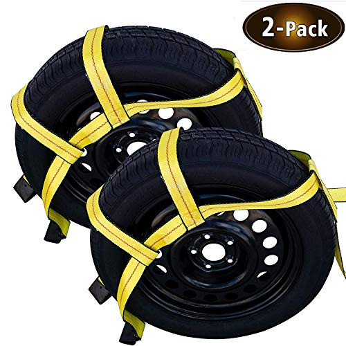 Robbor Tow Dolly Basket Straps with Flat Hook Over-The-Wheel Tie Down Bonnet Wheel Net for Small to Medium Size Tires 14-17"-2 Pack