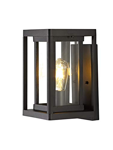 Smeike Outdoor Sconces Wall Light, Exterior Wall Sconces/Lantern, Outdoor Wall Mounted Light Fixture with Clear Glass in Matte-Black Finish