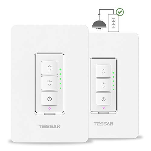 2 Pack Smart Dimmer Switch for Dimmable LED Lights, WiFi Light Switch Compatible with Alexa and Google Home, Single Pole Only, Smart Life APP, Neutral Wire Required - White