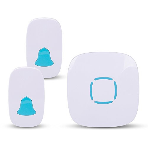 Wireless Doorbell Chime Kit with 2 Waterproof Push Buttons (Battery Operated) and 1 Portable Plug in Receiver - LED Flashing Light, 36 Chimes, 4-Level Adjustable Volume, Work Over 1000ft Range