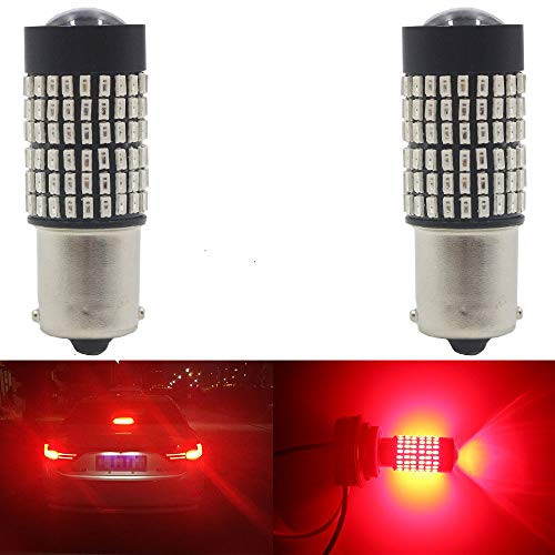 ALOPEE - 2-Pack 1156 BA15S Car Brake Light Bulbs - 9V-30V Extremely Bright Red 600 Lumens 3014 144 SMD LED with Projector - Replacement 1141 1073 7506 1003 for Tail Backup Light