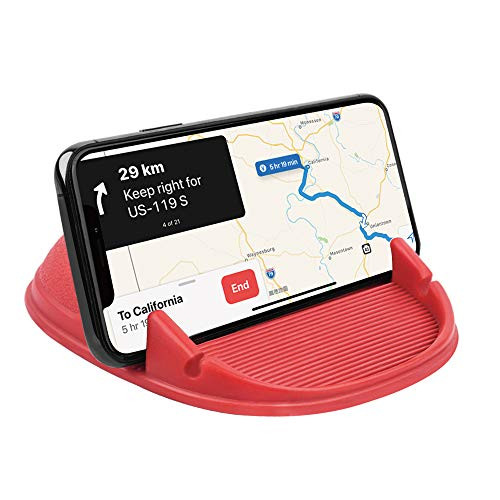 Loncaster Car Phone Holder, Car Phone Mount Silicone Car Pad Mat for Various Dashboards, Slip Free Desk Phone Stand Compatible with iPhone, Samsung, Android Smartphones, GPS Devices and More (Red)