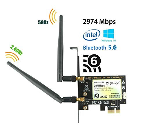 Ziyituod AX200 WiFi 6 Card, AX2974Mbps Wireless Adapter, 802.11ax PCIe WiFi Card with Bluetooth5.0, 4X4 Dual-Band(2.4GHZ+ 5GHZ) for PC, Support Windows 10 64bit,Chrome OS and Linux (2974Mbps AX200) 