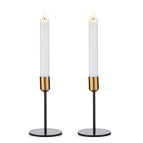 Nuptio Candlestick Holders Taper Candle Holders, 2 Pcs Candle Stick Holders Set, Gold & Black Brass Candlestick Holders Set Table Decorative Modern Candle Holders for Tapered Candles (2 x S)