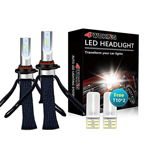 LED Headlight Bulbs Conversion Kit - 4WDKING 9005 HB3 Fanless Copper Braid Heat Dissipation Super Bright High Beam Fog Light 60W 8000LM 6500K Cool White Low Beam with T10 x2