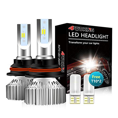 4WDKING 9007 LED Headlight Bulbs - Fanless Super Bright High/Low Beam 60W 8000LM 6500K Cool White HB5 Conversion Kit with T10 x2