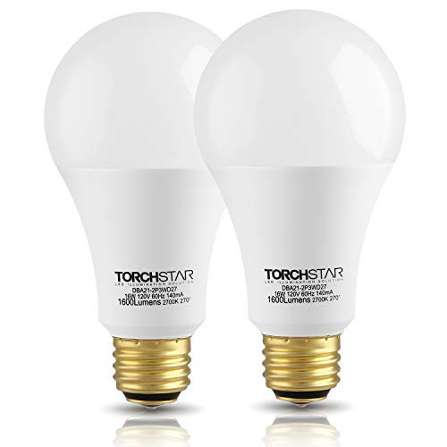 TORCHSTAR 40/60/100W Equivalent 3-Way A21 LED Light Bulb, Energy Star & UL-Listed, E26 Base for Table Lamp, Bedside Lamp, Floor Lamp, 3 Years Warranty, 2700K Soft White, Pack of 2