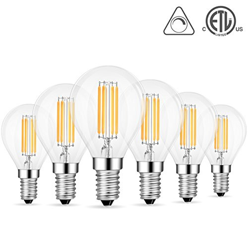 ANWIO G14 LED Globe Bulb E12 Candelabra Base, 3000K Warm White Dimmable 4W(40W Incandescent Equivalent) LED Filament Bulb, Pack of 6