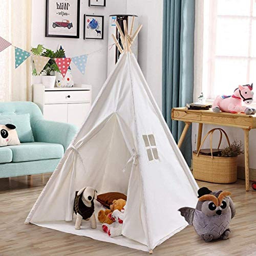 Costzon Kids Play Tent Indian Tent 5' Cotton Canvas Baby Children Playhut with Carry Bag, Indoor and Outdoor Kid Teepee Tent for Toddlers Boys and Girls (White)