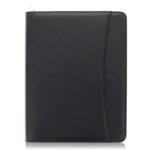Zippered Leather Business Portfolio Padfolio - Professional Black PU Leather Portfolio Binder & Organizer Folder with 10.5 Inch Tablet Sleeve by Lautus Designs