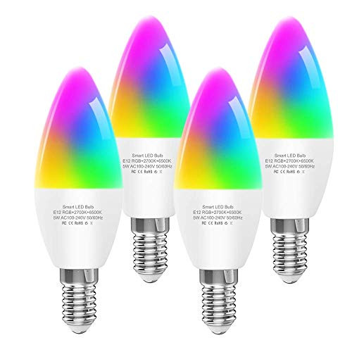 Smart Light Bulbs E12 Base B10/B11 LED Candelabra Bulbs, Color Changing and Dimmable, Compatible with Alexa Google Home, Tunable White Chandelier Light Bulbs 320 lm 35w Equivalent, 4 Pack