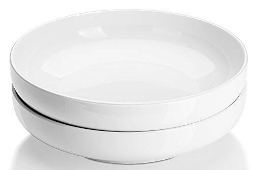 DOWAN Porcelain Serving Plate Bowls - White Serving Bowls and Platters for Salad, Pasta, Soup and Fruit, Large Serving Dishes for Dinner, Anti Slip and Stackable, 2 Quarts