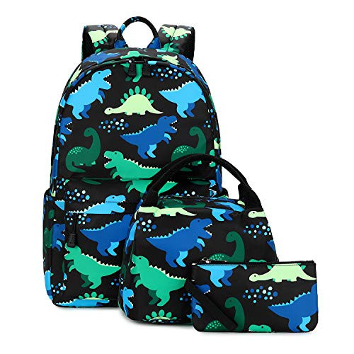 Abshoo Lightweight Cute Dinosaur Backpacks for School Kids Boys Backpack With Lunch Bag (Black Set Dinosaurs)