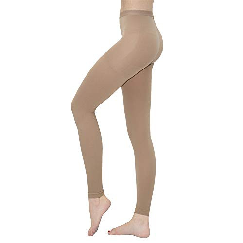 Terramed Advanced Graduated Compression Leggings Women - 20-30 mmHg Footless Microfiber Leggings Tights (Beige, XX-Large)