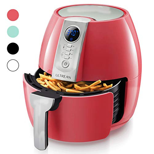 Ultrean Air Fryer, 4.2 Quart (4 Liter) Electric Hot Air Fryers Oven Oilless Cooker with LCD Digital Screen and Nonstick Frying Pot,UL Certified,1-Year Warranty,1500W (Red)