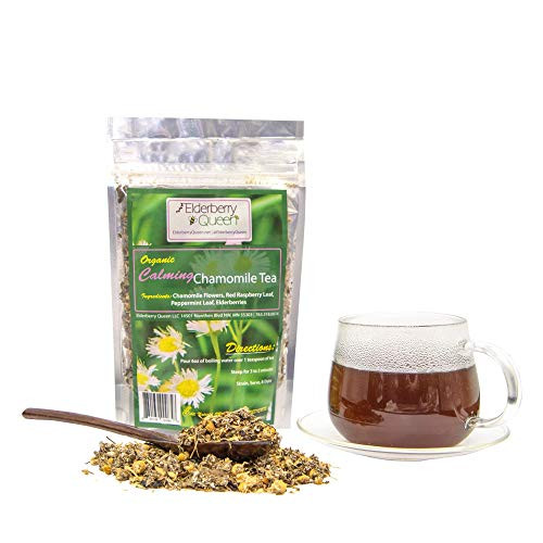 Organic Chamomile Loose Leaf Tea, Pure Natural Herbal Tea Blend with Elderberry, Red Raspberry Leaf and Peppermint (2 ounce)