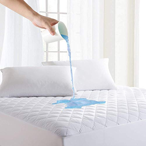 TONSREST King Noiseless Quilted Fitted Mattress Pad,Padded Waterproof Mattress Protector,Bed Bug Mattress Topper Cover,Vinyl Free,18'' Deep