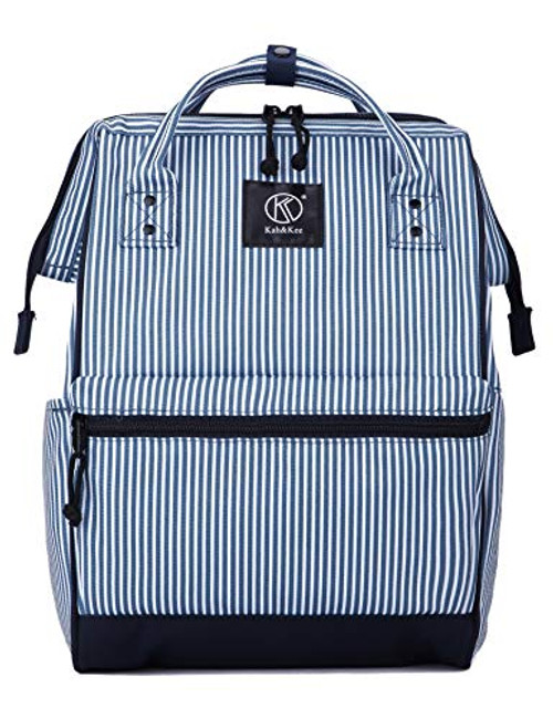 Kah&Kee Polyester Travel Backpack Functional Anti-theft School Laptop for Women Men (Stripe Blue Navy, Large)